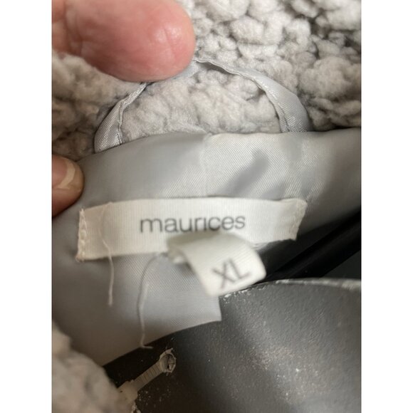 Maurices XL Teddy Bear Jacket Lined Gray Sherpa Zipped Drawstring - Picture 3 of 16